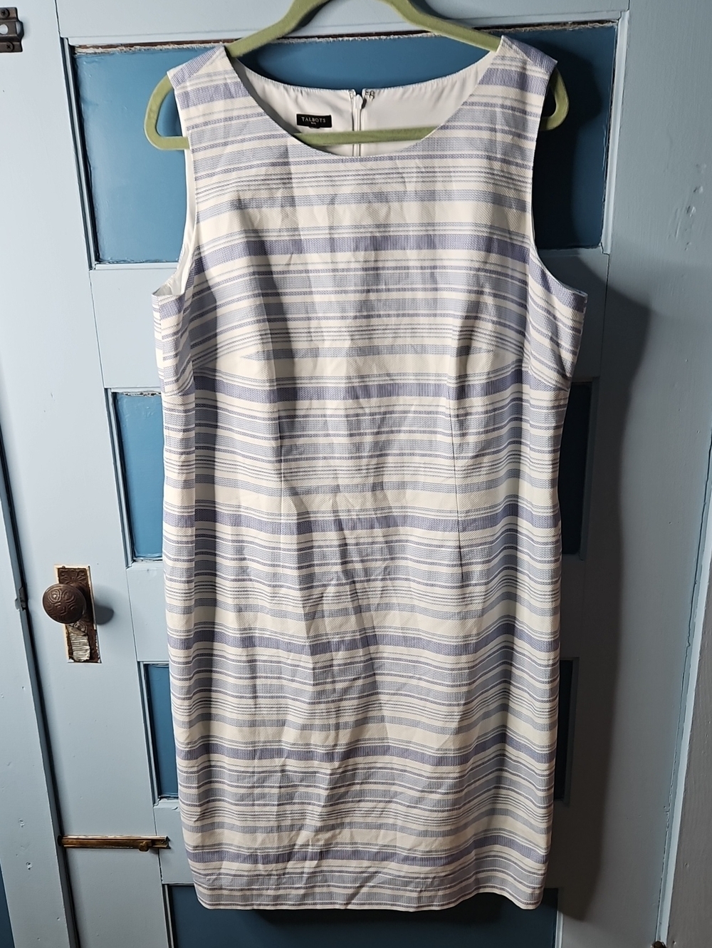 Talbots White and Light Blue Striped Sleeveless Midi Dress 1X